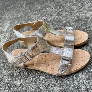 Vaneli Women's‎ Size 8.5 Light Gold Metallic Leather Sandal With Cork Wedge NWOT